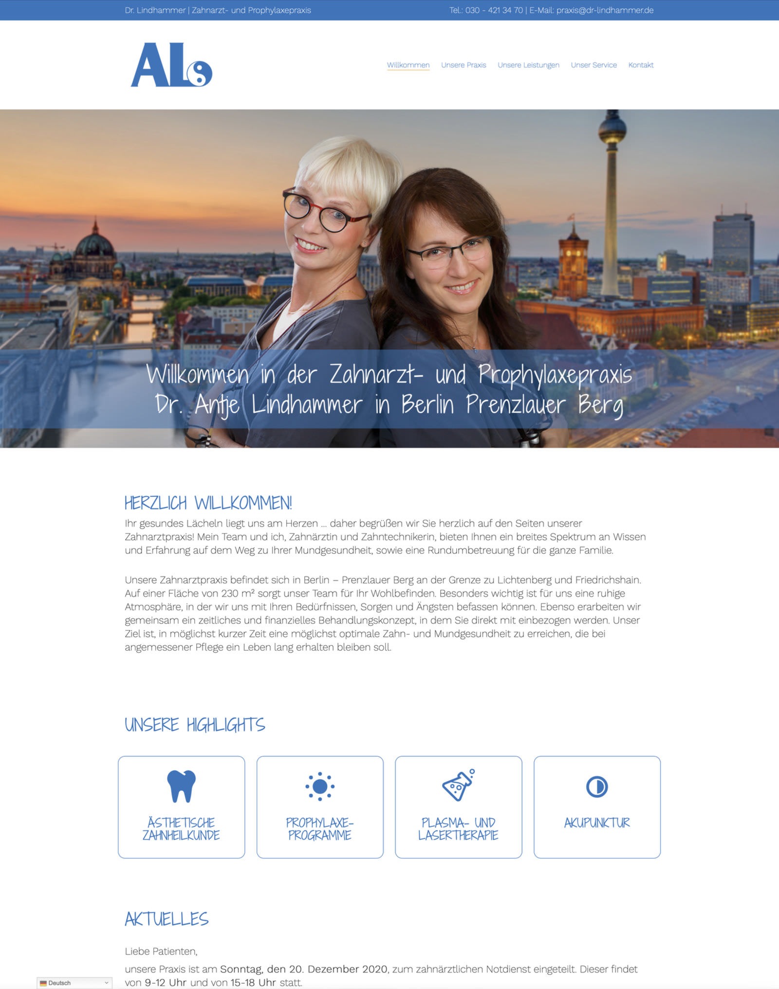 Webdesign für Dr. Lindhammer | Zahnarztpraxis, Berlin